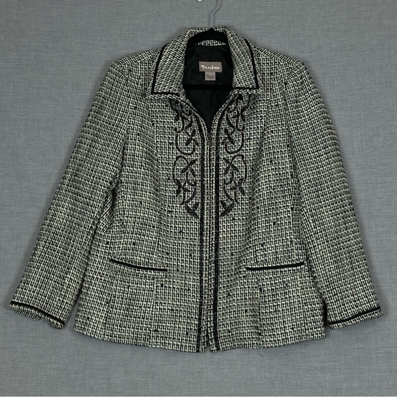 TanJay Vintage Blazer Jacket Zip Up Sz 16 Rough Texture Glitter Thread Beading - Picture 1 of 8
